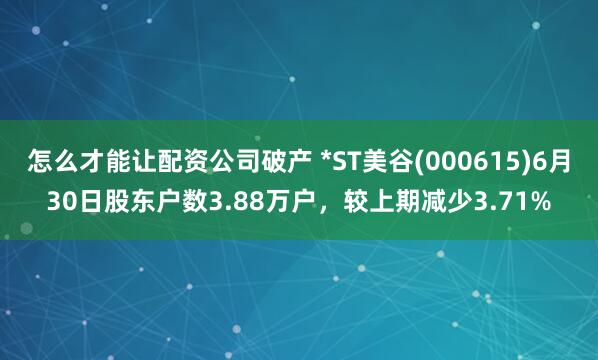 怎么才能让配资公司破产 *ST美谷(000615)6月30日股东户数3.88万户，较上期减少3.71%
